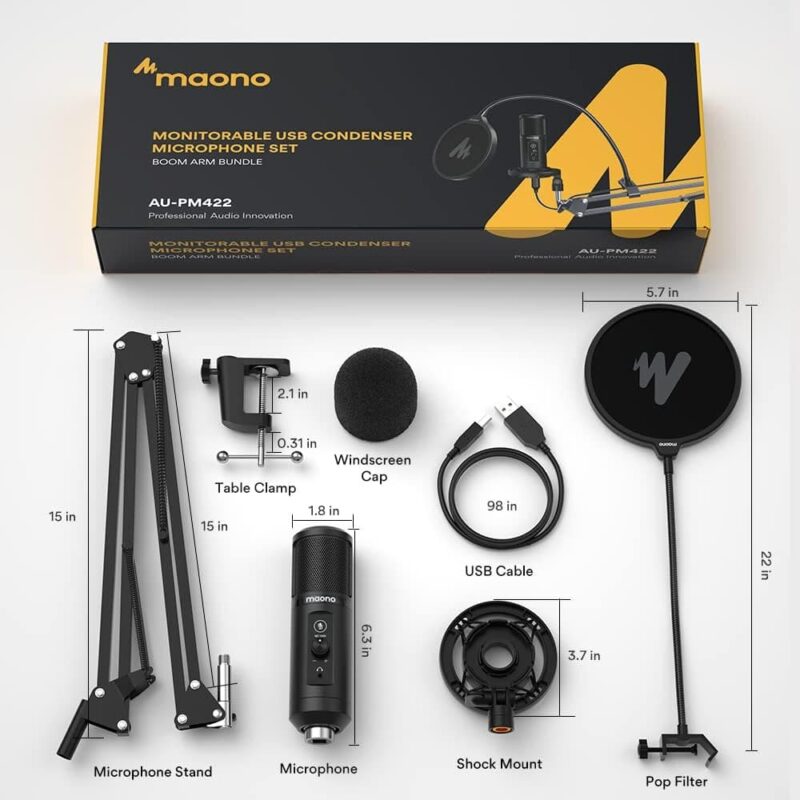 Maono USB Cardioid Professional Microphone with Boom Arm